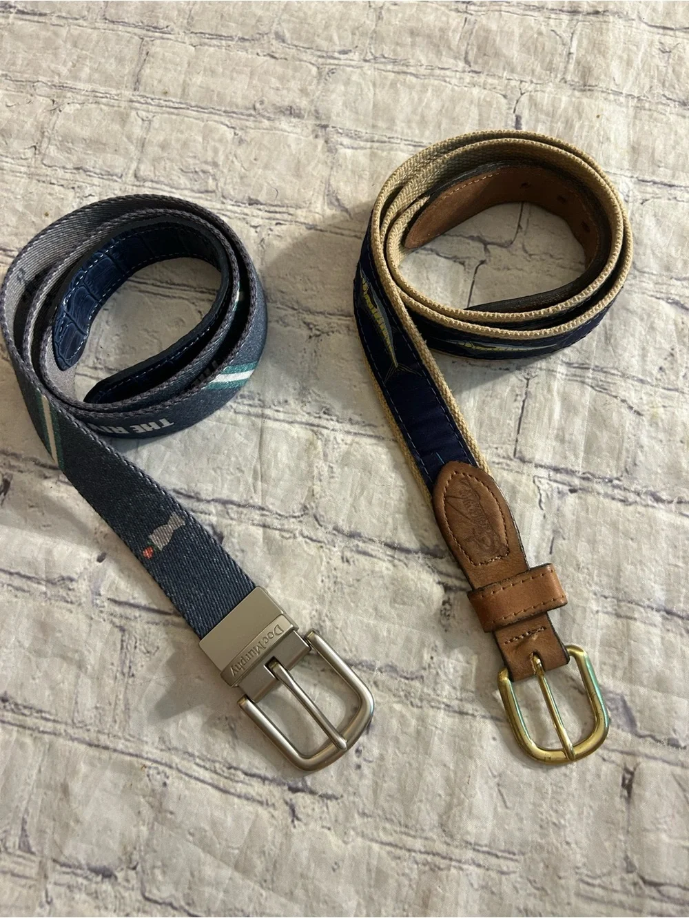 DOC MURPHY REVERSIBLE &  SPORTSMAN FISH VTG NAVY & BROWN LEATHER BELTS